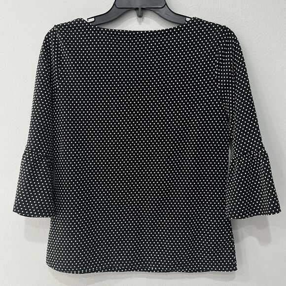 Talbots Petite Women's 3/4 Bell Sleeve Black Swiss Polka Dot Top Size SP - Picture 6 of 10